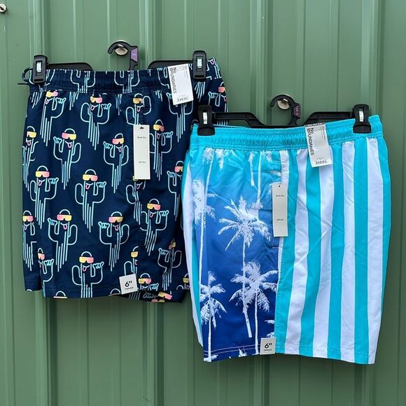 Men's Elastic Waist Swim Trunks Shorts 6" Inseam Beach Vacation 2-Pack Size 2XL - Picture 1 of 5